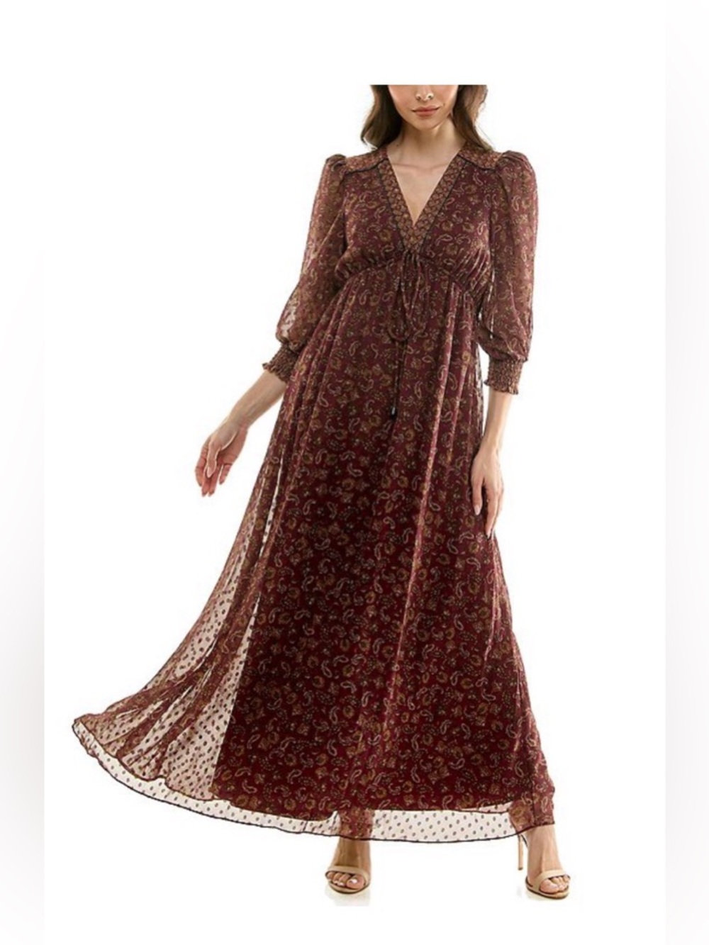 Maison Tara Lux Flowy Boho V-Neck
Maxi Dress